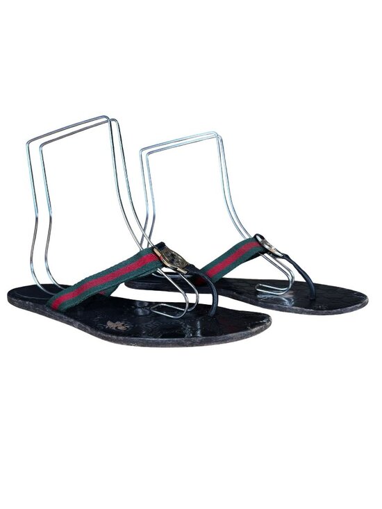 Gucci Shoes - Gucci Interlocking GG Monogram Web Stripe Thong Sandals Black EU 40.5 US 10.5